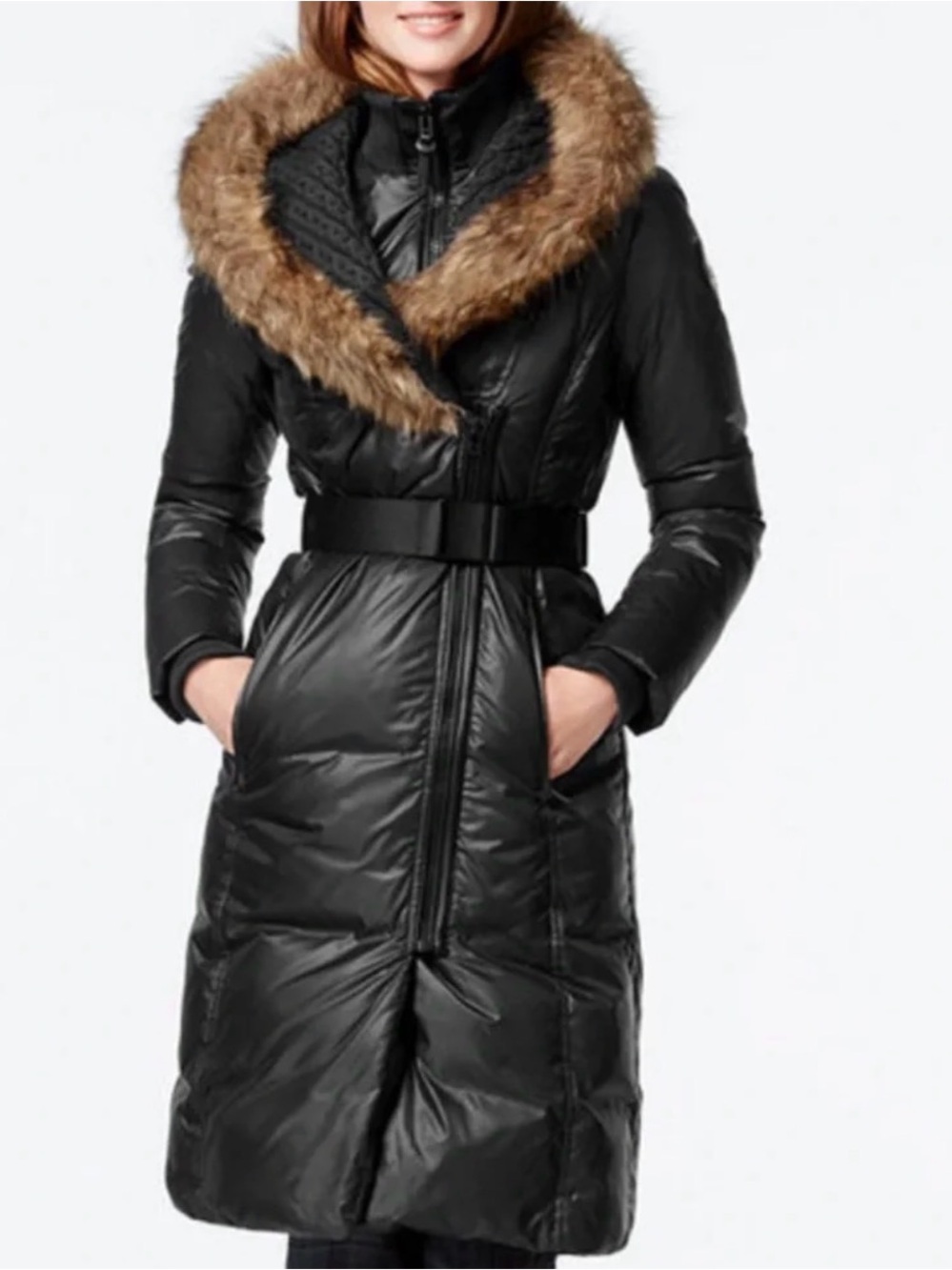RUD by Rudsak Women's Black Long Puffer Down Coat with Faux Fur Trim - #